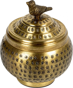 Round Hammered Texture Metal Container With Bird Finial Brass Finish Decorative Storage Box For Home <b>Decor</b> Coffee Table Display - Product Image 1