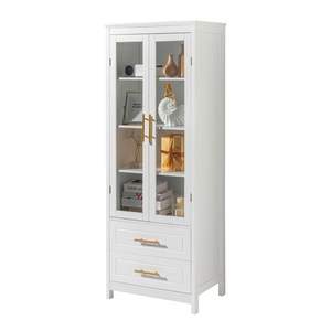 ตู้ห้องน้ำ MDF สีขาวพร้อมประตูกระจก2บานและที่สูบน้ำ2บานสำหรับห้องนั่งเล่น - Product Image 6