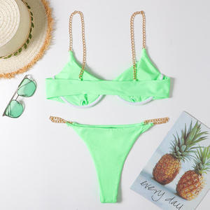 Ensemble bikini 2 pièces à coupe haute pour femme avec couleurs unies, coussinets amovibles et tissu extensible - Product Image 6