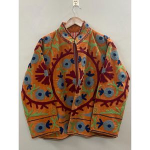 Hand Embroidered <b>Velvet</b> Cotton <b>Jacket</b> <b>Women</b> Mandarin Collar Full Sleeve Autumn Winter Bohemian Eye Pattern Open Front Coat - Product Image 6