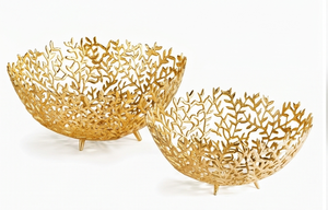 Ensemble de bols décoratifs en métal doré de qualité supérieure, motif feuille sculptée, faits à la main, décoration glamour pour la maison, centre de table pour les fêtes - Product Image 4