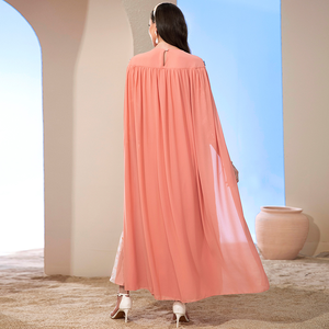 AN13050 Women Modest <b>Loose</b> Fit Polyester Mesh Embroidered Middle Eastern Ethnic Muslim Abaya Daily Evening <b>Dress</b> - Product Image 2