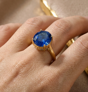 14K Gold Oval Blue <b>Sapphire</b> Ring Prong Set Gemstone Band for Wedding <b>Anniversary</b> <b>Gift</b> - Product Image 2