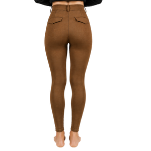 Pantalon d'équitation pour femme marron camel, taille haute, extensible, avec grip intégral, pour entraînement et compétition - Product Image 2