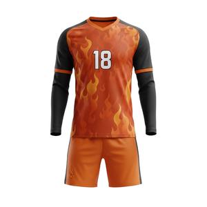 Uniforme de Fútbol Personalizado por Sublimación, Diseño Llama Naranja, Fabricante OEM Sialkot, Servicio Rápido y Personalizado al por Mayor, Conjunto de Fútbol Transpirable para Hombre y Jóvenes - Product Image 1