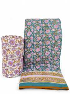 Organic Cotton King Blue Bohemian Quilt Handcrafted <b>Block</b> <b>Print</b> Washable Breathable Eco-Friendly Reversible Home Hotel All - Product Image 1