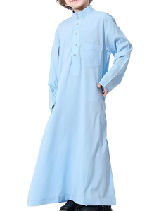 Wholesale OEM Custom Solid Color Buttons Down Kids <b>Thobes</b> Muslim Dress Jubbah Children Boys Kids <b>Thobes</b> Breathable - Product Image 4