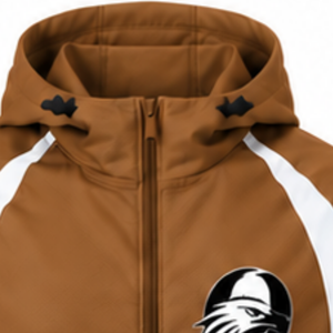 Veste à capuche zippée intégrale marron camel et blanc, coupe-vent sportif personnalisé, léger, pour entraînement athlétique, uniforme d'équipe, extérieur - Product Image 3