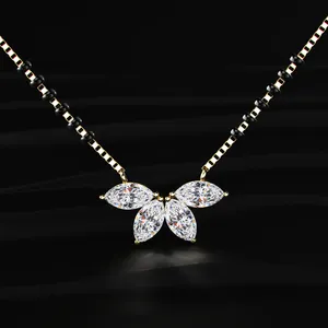 Collier pendentif demi-fleur en diamant CVD de laboratoire taille marquise, bijou romantique, cadeau Mangalsutra, design spécial pour jeune mariée, IGI - Product Image 1
