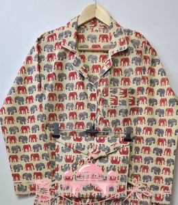 Premium 100% Cotton Digital Printed Elephant Motif Summer Knitted Night Suit Breathable High Quality Women's 2-Piece Pajamas Set - Product Image 1