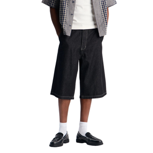 Shorts en jean tissé noir pour homme, coupe large, respirant, ample, en coton, longueur genou, style décontracté streetwear, mode estivale, vente en gros - Product Image 1