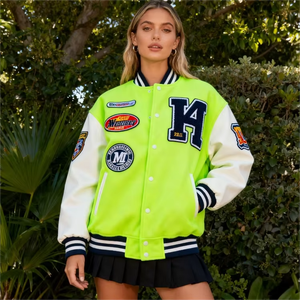 Nouvelle veste d'hiver en patchwork avec motif brodé Letternan, veste de sport vintage décontractée pour hommes, logo personnalisé sur le devant - Product Image 1