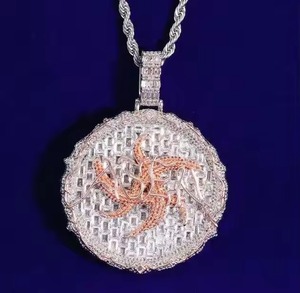 Fully Iced Out Hip Hop VVS Moissanite Gold Plated 925 Sterling Silver Circle Pendant With Rope <b>Chain</b> <b>Rapper</b> Fashion Jewelry - Product Image 4