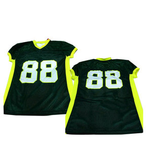 เสื้ออเมริกันฟุตบอล OEM สีเขียวฟอเรสต์เหลือง ดีไซน์ทันสมัย พิมพ์ชื่อทีมและหมายเลขตามสั่ง คอวี ผ้าโพลีเอสเตอร์ 100% แห้งเร็ว แขนสั้น - Product Image 3