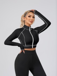 Manufacturer Gym Clothes Custom Logo Running Quick Dry Breathable Plus Size Zipper <b>Jacket</b> Long Sleeves Skinny Fit Women's <b>Yoga</b> - Product Image 4