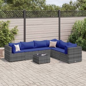 Set da salotto in 7 pezzi in Poly Rattan grigio con cuscini mobili da esterno resistenti - Product Image 1