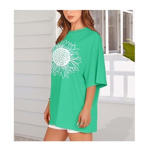 Nouveau design T-shirt décontracté pour femme imprimé numériquement 100 % coton à manches mi-longues, grande taille, épaules tombantes, confortable, fabriqué au Bangladesh - Product Image 5