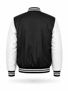 Veste universitaire noire et blanche pour homme, coupe classique, polyester, fermeture éclair, couleur unie, style décontracté, col rabattu, vêtement d'automne - Product Image 2