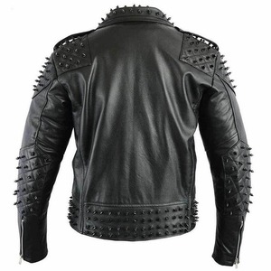 Men's Black <b>Punk</b> Studded Biker Leather <b>Jacket</b> - Product Image 3