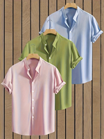 Camisa de Vestir Formal de Invierno para Hombre, Manga Corta, Botones Cubiertos, Cuello Clásico, 100% Algodón Satinado, Antiarrugas, Ecológica, Tallas Grandes