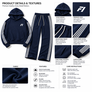 Ensemble de survêtement rayé pour homme, pantalon large, sweat à capuche oversize, streetwear personnalisé, vente en gros OEM/ODM, mode urbaine décontractée USA - Product Image 5
