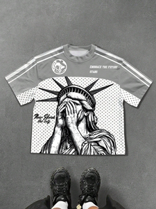 เสื้อยืดคอกว้างชายวี แต่งขอบตัดสี พิมพ์โลโก้ตามสั่ง คุณภาพสูง ผ้าถักอย่างดี สไตล์วินเทจ สำหรับผู้ชาย ใส่ได้ในฤดูร้อน เนื้อผ้านุ่มพิเศษ ผ้าฝ้าย 100% - Product Image 5