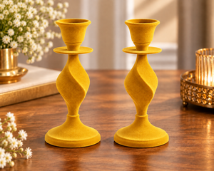 Support de bougie sans flamme en métal doré avec revêtement en velours jaune, 6-8 pouces, style moderne, pour bougies coniques, pour Noël et la maison - Product Image 3