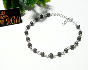Natural Pyrite <b>Beaded</b> Bracelet, Handmade Gemstone Wrist Bracelet, 925 Sterling <b>Silver</b> Chain Jewelry, Adjustable Crystal Bracelet - Product Image 5