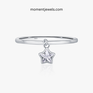 925 Sterling Silver Star Zircon Charm <b>Ring</b> Thin Band Pendant <b>Finger</b> <b>Ring</b> for Women Party Gift Jewelry - Product Image 1