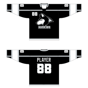 Camiseta de Hockey sobre Hielo Huskies para Hombre, Negra, Manga Larga, Sublimada, Cuello Redondo, Absorbe la Humedad, Corte Regular para Adultos, 100% Poliéster Malla - Product Image 3