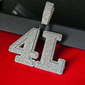 Luxury 2-Tone Iced Custom Number <b>Name</b> Diamond Pendant Free Cuban <b>Chain</b> Personalized Hip Hop Sterling Silver Necklace Party Gift - Product Image 4