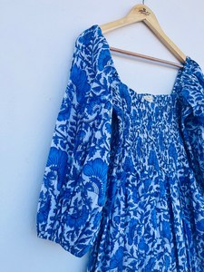 Femmes filles pur coton Maxi robe indien bloc imprimé décontracté été soirée à la mode nouvelle vente en gros longue robe mi-longue - Product Image 2