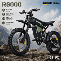 Vélo électrique tout-terrain haute puissance 6000W, 60V 30Ah, longue autonomie, pneus larges, vitesse 80 km/h, suspension intégrale, moto électrique de montagne