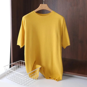 เสื้อยืดผู้ชายคอกลมถักนิตติ้งระบายอากาศได้ดีแขนสั้นเสื้อยืดสีทึบ - Product Image 3