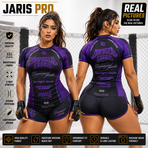 Rashguard de compression pour femme, manches longues, violet et noir, sublimation personnalisée, anti-UV, pour MMA et BJJ - Product Image 1