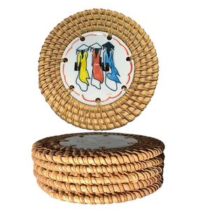 Natural Rattan and <b>Ceramic</b> Drink <b>Coaster</b> Made in Vietnam Handmade Beverage Cup Holder for Home Decor - Product Image 4