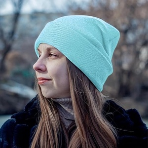 Turquoise Solid Color Beanie Hat Unisex Adult Casual <b>Winter</b> <b>Cap</b> 56-58CM Acrylic Material Computer Knitted - Product Image 4