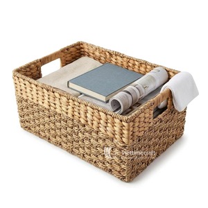 Water Hyacinth Woven Eco-Friendly Storage <b>Basket</b> <b>Rectangular</b> Wicker Organizer with Handles for Bathroom Kitchen Living Room Gift - Product Image 2