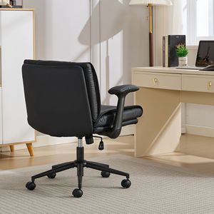 Chaise de bureau en cuir à position jambes croisées avec accoudoirs rabattables et roulettes pivotantes, design confortable avec assise large - Product Image 5