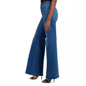 Pantalon cargo en jean droit tendance, taille élastique, coupe ample, longueur intégrale, bleu uni, décontracté, respirant, écologique, délavage sable - Product Image 4