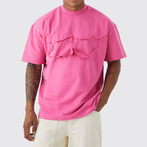 T-shirt Homme Effet Vieilli Imprimé Personnalisé sur Toute la Surface 100% Coton Biologique Tricoté Rose - Product Image 5
