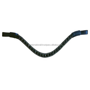 Customized Wholesale Onyx <b>Crystal</b> 3 Row Leather Horse Brow Band in All Sizes and Colors with <b>Stitched</b> Loops - Product Image 1