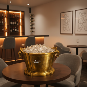 Seau à vin en aluminium doré antique à 3 compartiments avec poignées, élégant refroidisseur à champagne et porte-bouteilles pour bars et hôtels de luxe - Product Image 5