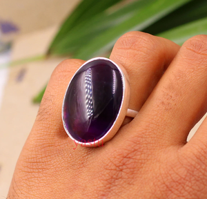 Large Oval Amethyst <b>Ring</b> Bold Purple Stone <b>Statement</b> <b>Ring</b> Handmade Gemstone Jewelry - Product Image 2