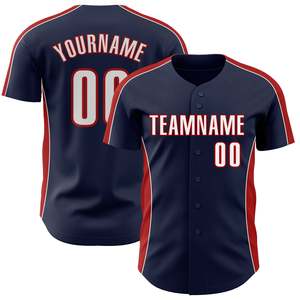 Camiseta de Béisbol Personalizada en Rojo Marino con Nombre del Equipo y Número, Impresión Sublimada, Manga Corta, Cierre de Botones, Prenda para Adultos - Product Image 1