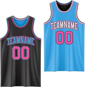Ensemble de maillots de basket-ball personnalisés de haute qualité, noir, bleu, rose, impression par sublimation, polyester respirant, unisexe adulte, nom et numéro de l'équipe - Product Image 1