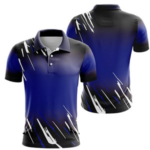 เสื้อโปโลผู้ชายสีน้ำเงินไล่เฉดพิมพ์ลาย แขนสั้น แห้งเร็ว ดีไซน์สปอร์ต ผ้าโพลีเอสเตอร์ถัก ทรงปกติ - Product Image 6