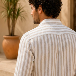 Chemise décontractée rayée 100% lin pour homme, écologique, respirante, confortable, douce, chemises en lin d'été - Product Image 2