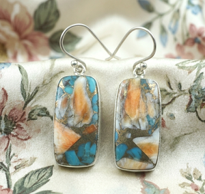 Natural Oyster Turquoise Gemstone Drop <b>Earrings</b> for Women 925 <b>Silver</b> Rose Gold & Yellow Gold Plated Handmade Jewelry for Women - Product Image 1