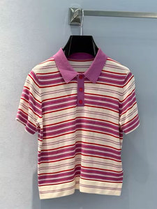 2026 Summer Women's Colorblock <b>Striped</b> Short Sleeve Polo Shirt <b>Cropped</b> Casual <b>Top</b> Button Down Collar Streetwear - Product Image 3